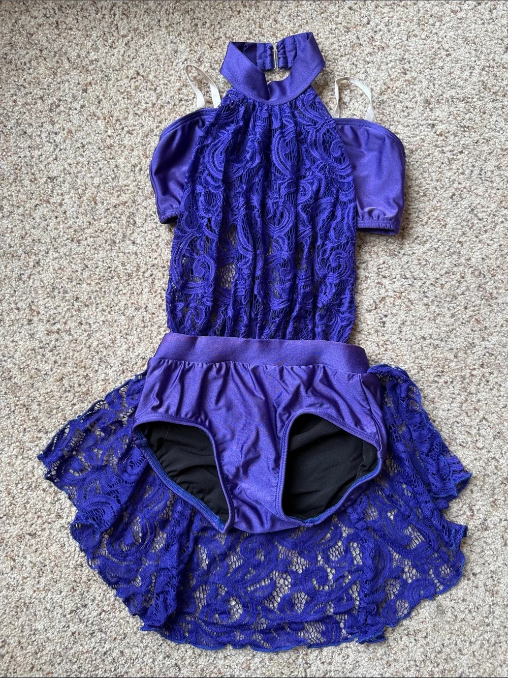 Patrick J Lace Collection - Girls' Indigo Lace  Dance Costume with High Neck